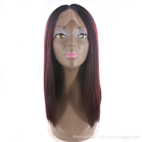 Ombre Red Wine special short wig synthetic hair machine made straight heat resistant soft Fiber synthetic hair wigs